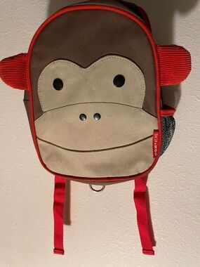 Skip Hop Brown and Beige Monkey Kids Backpack with Red Trim
